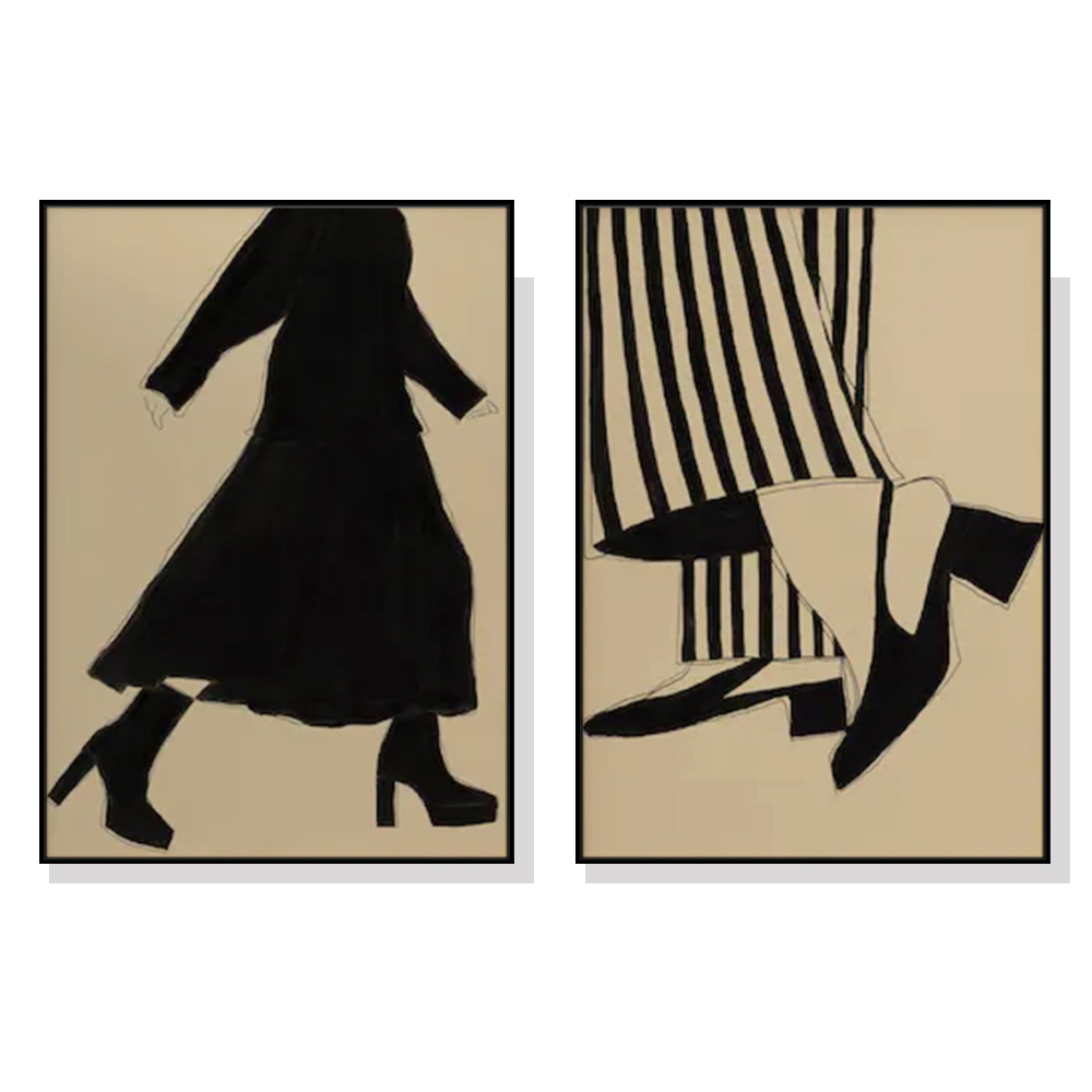 V207-1937-87075-00 Wall Art 50cmx70cm Fashion Illustration 2 Sets Black Frame Canvas - Image 1