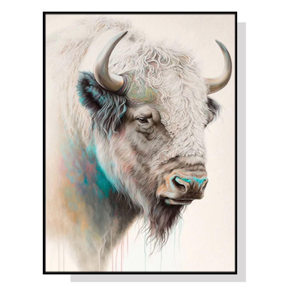 V207-19483-97765-00 Wall Art 70cmx100cm Great White Buffalo Black Frame Canvas - Image 1