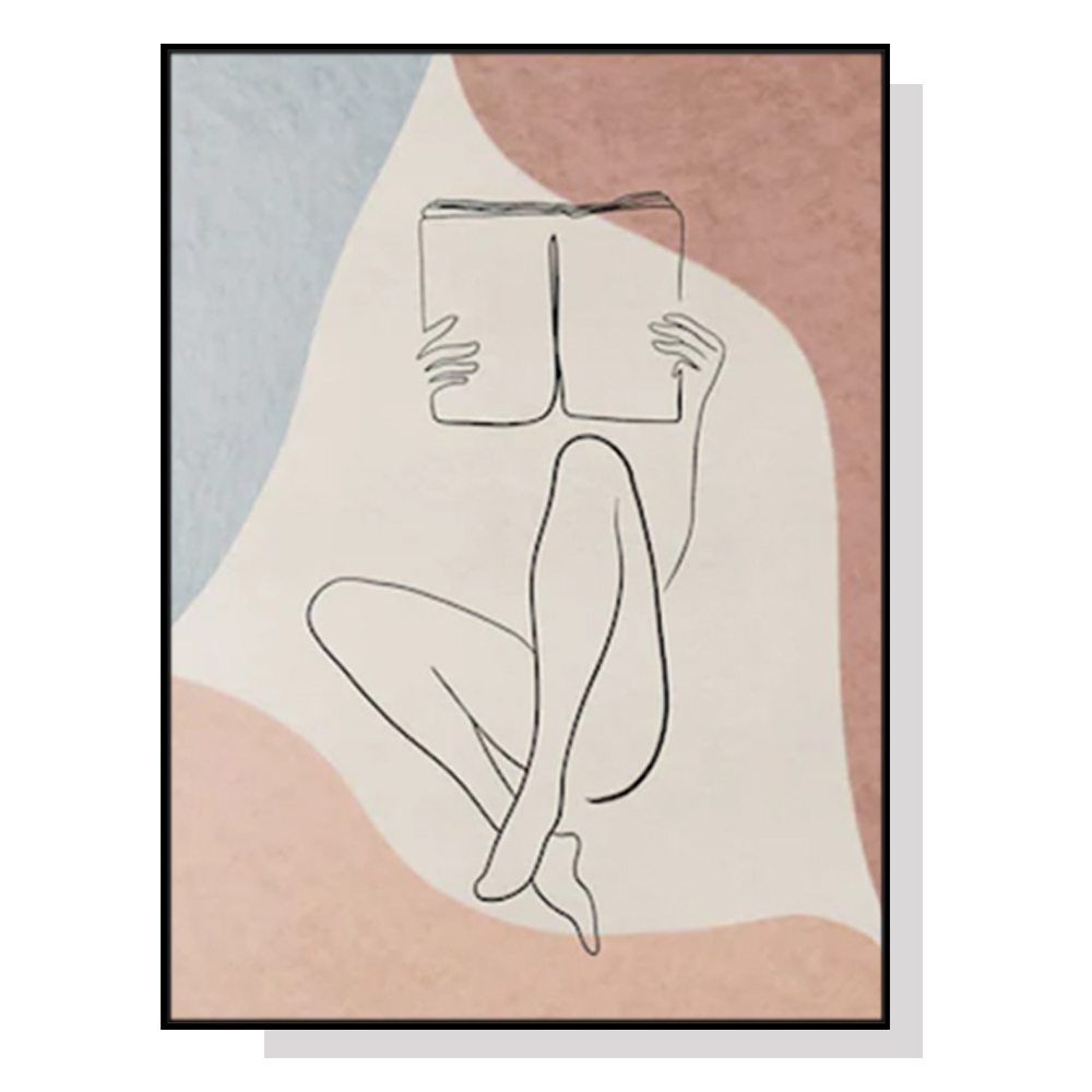 V207-1990-87508-00 Wall Art 70cmx100cm Woman Reading Book Black Frame Canvas - Image 1