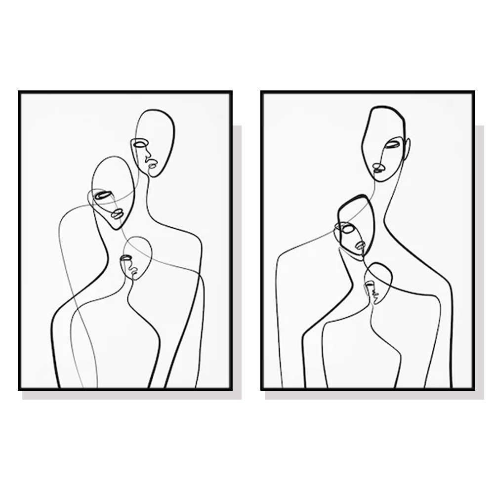V207-19922-97787-00 Wall Art 80cmx120cm Abstract Figures 2 Sets Black Frame Canvas - Image 1