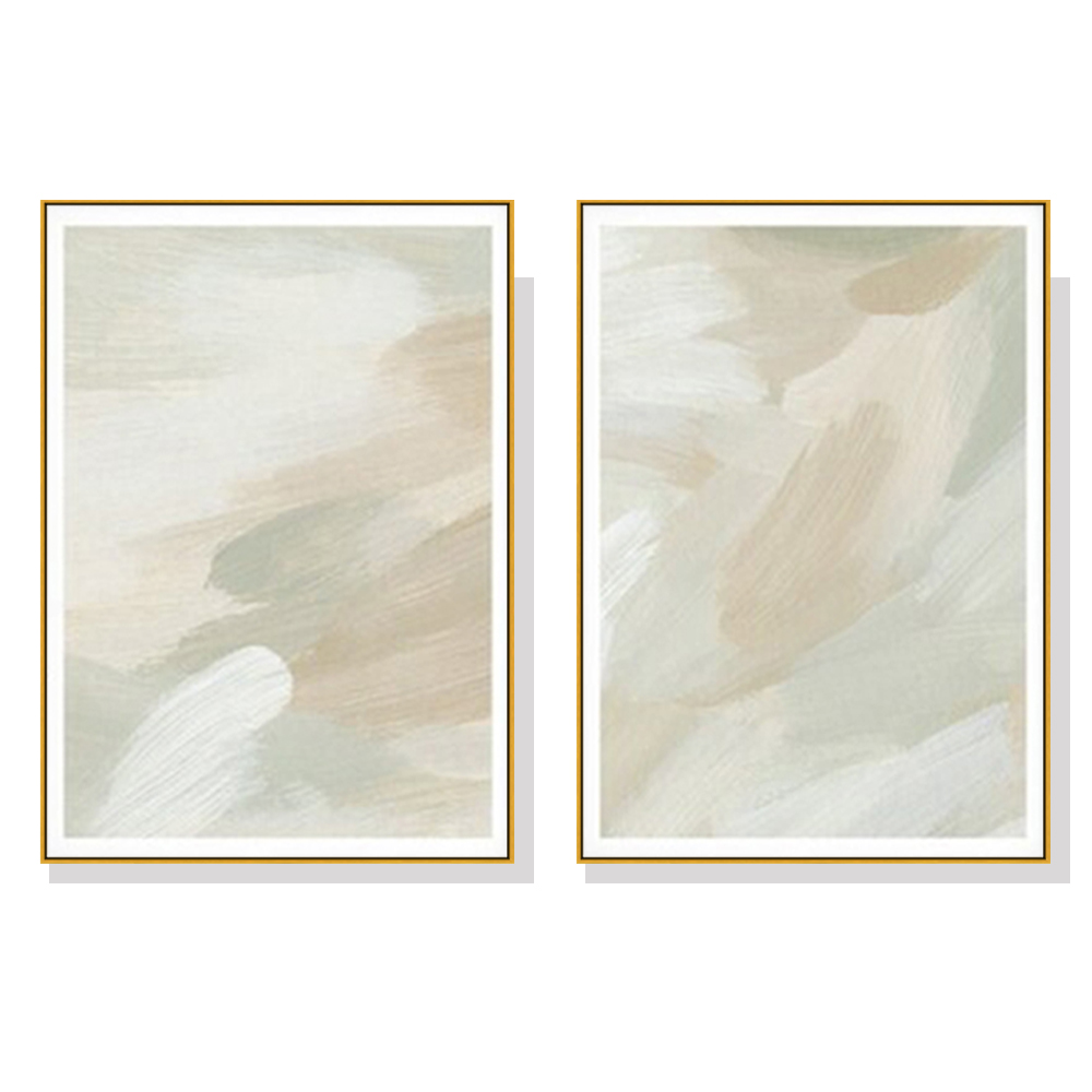 V207-20021-97777-00 Wall Art 40cmx60cm Beige and Sage Green 2 Sets Gold Frame Canvas - Image 1