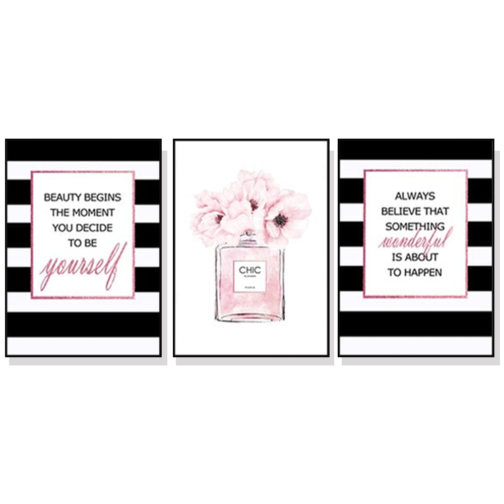 V207-20232-97592-00 Wall Art 80cmx120cm Fashion Prints 3 Sets Black Frame Canvas - Image 1