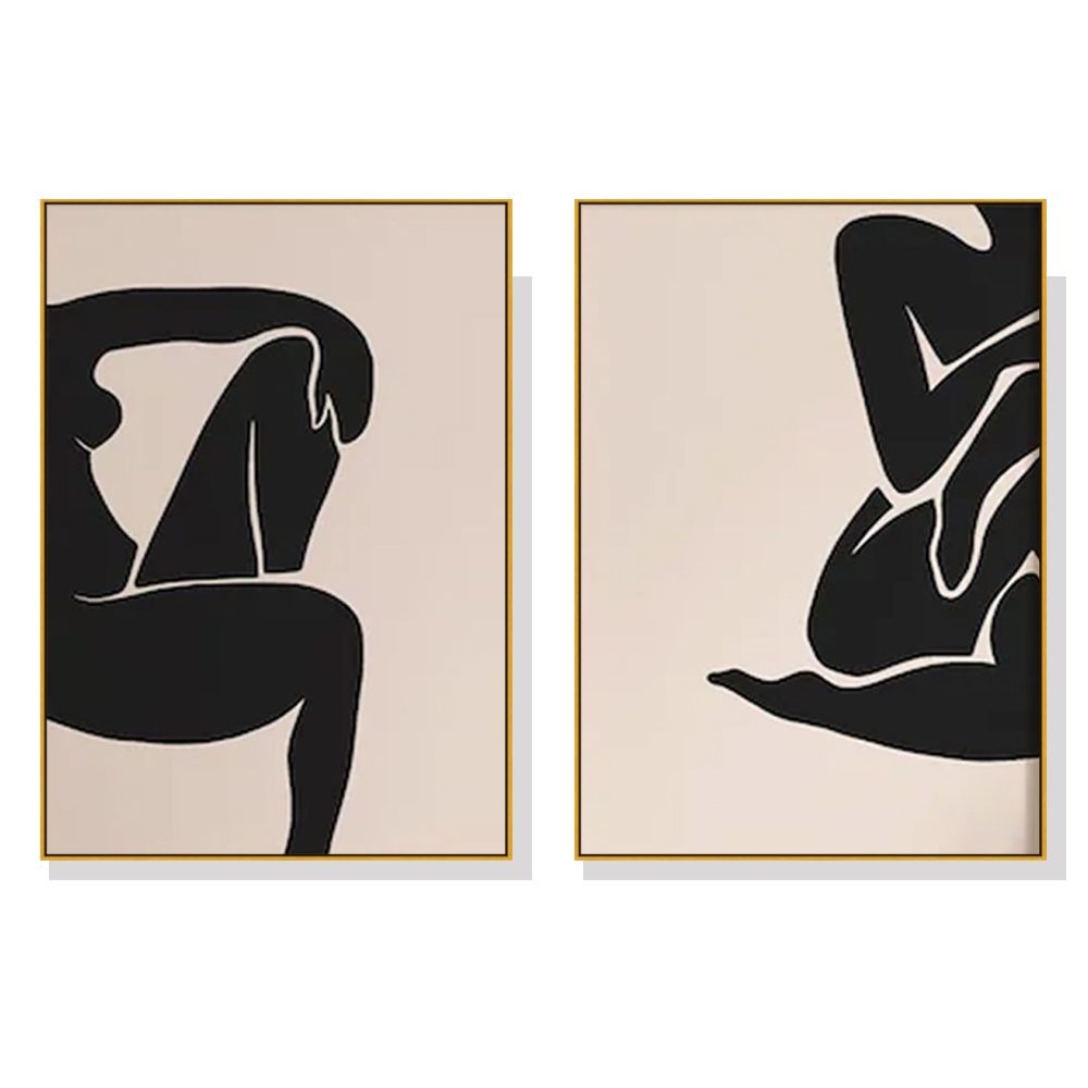 V207-20264-97596-00 Wall Art 100cmx150cm Female Figure 2 Sets Gold Frame Canvas - Image 1