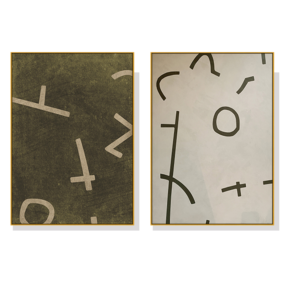V207-20404-97608-00 Wall Art 100cmx150cm Neutral Composition 2 Sets Gold Frame Canvas - Image 1