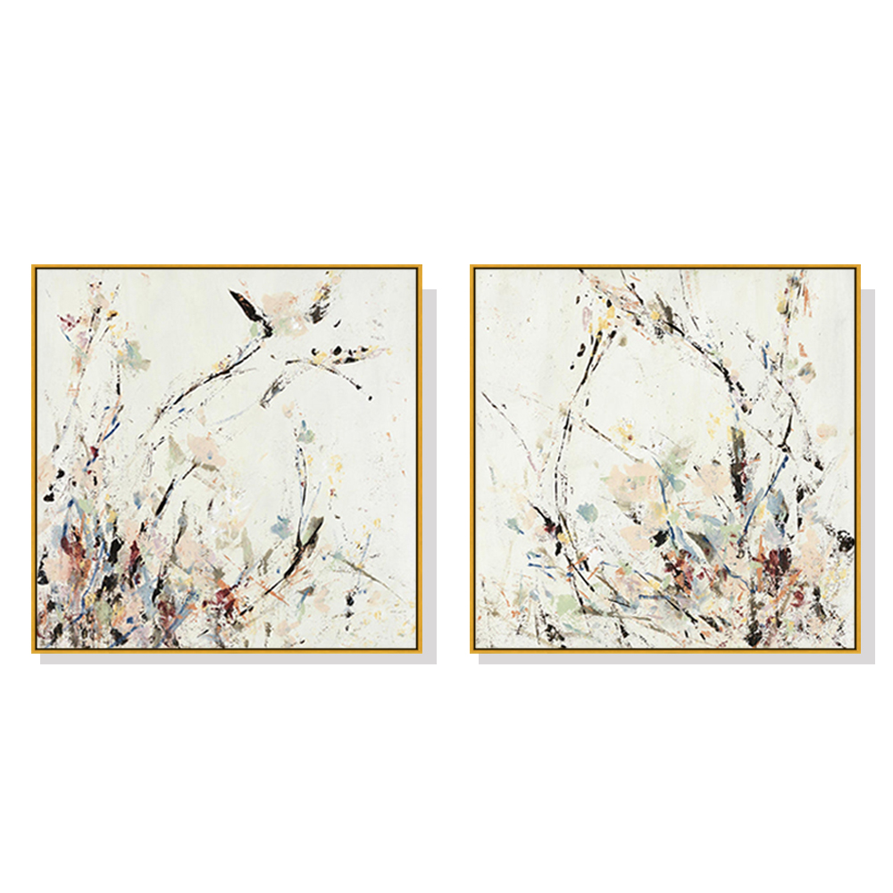 V207-21213-97532-00 Wall Art 100cmx100cm Afternoon Walk 2 Sets Gold Frame Canvas - Image 1