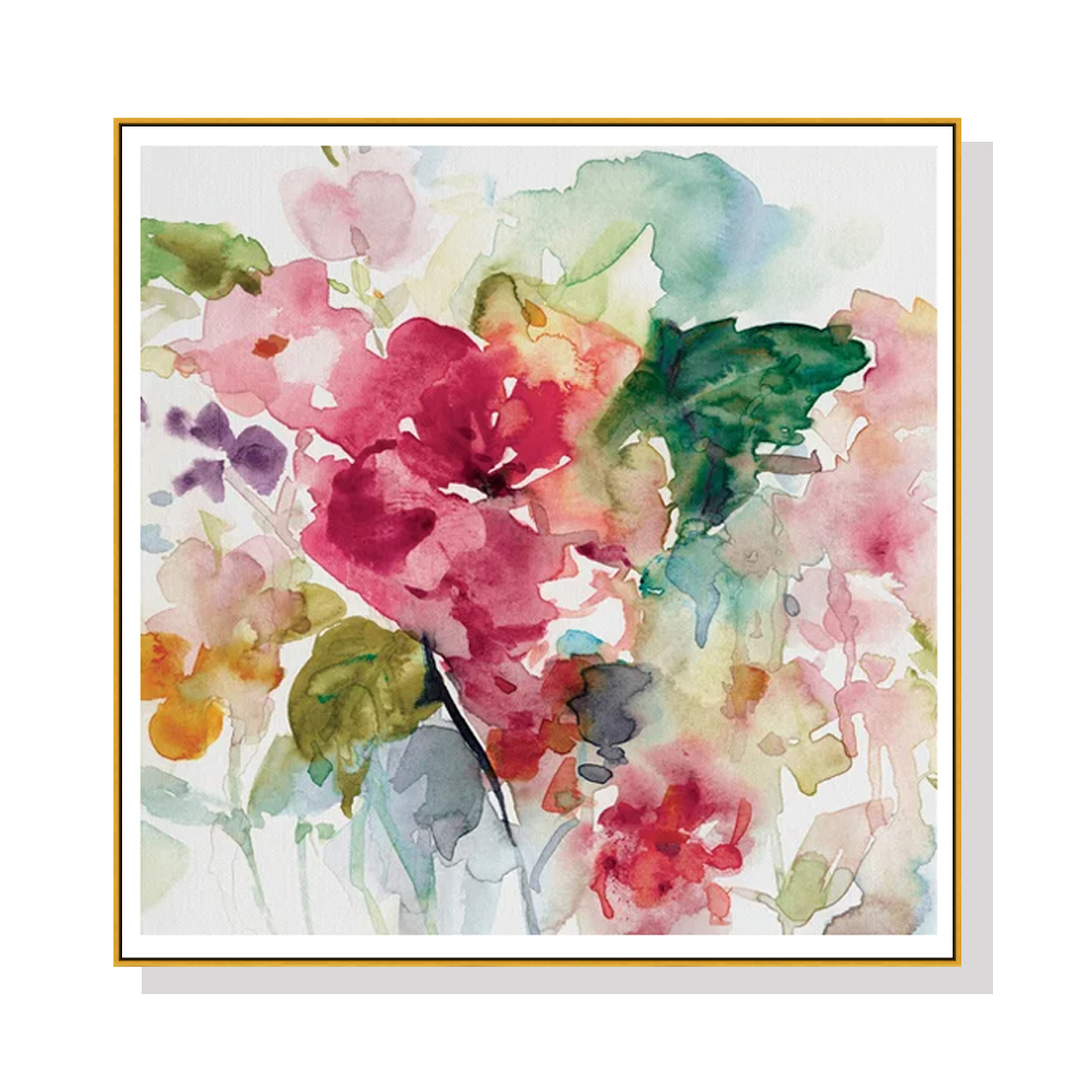 V207-2171-91383-00 Wall Art 60cmx60cm Floral Brunch Gold Frame Canvas - Image 1