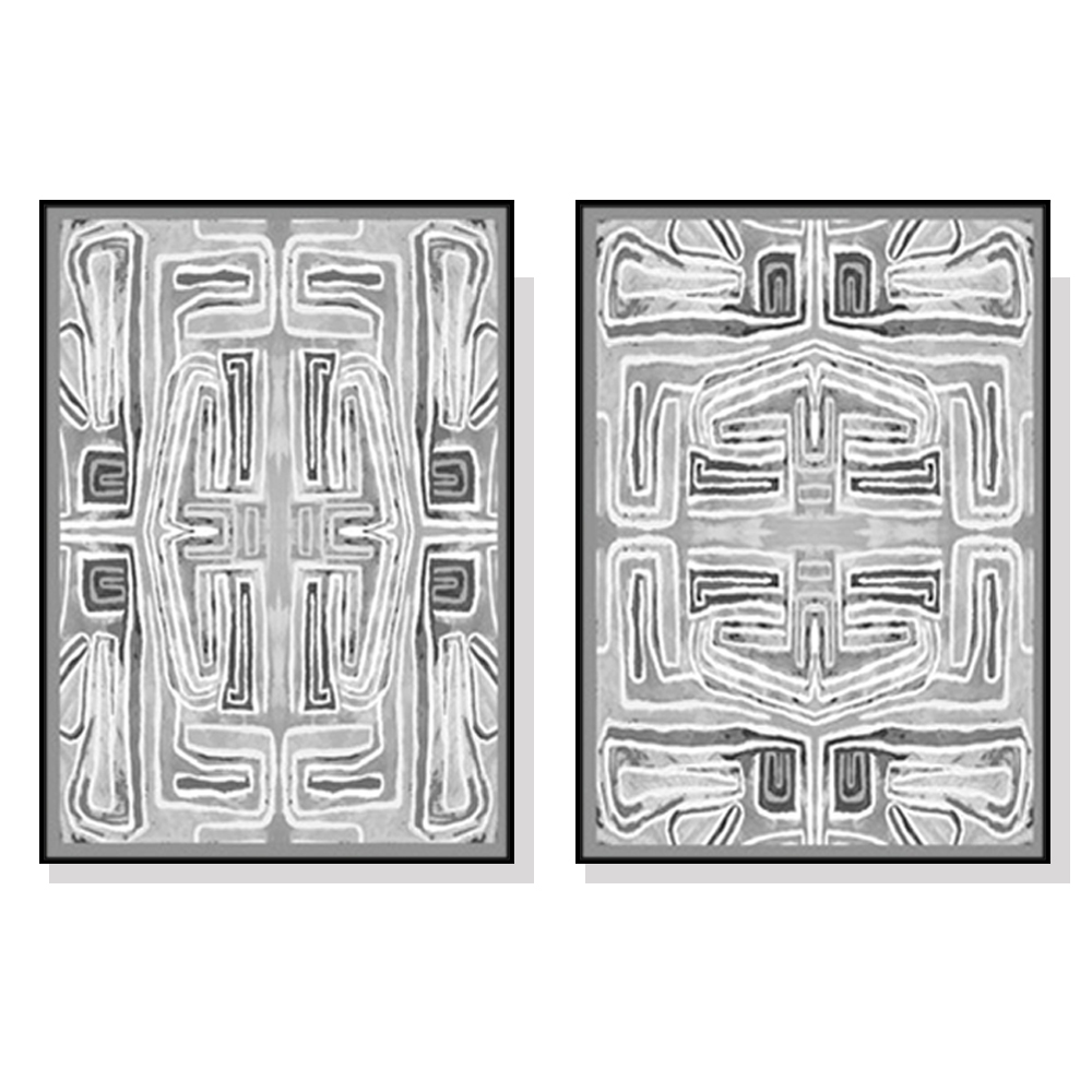 V207-2194-90230-00 Wall Art 60cmx90cm Black White Pattern 2 Sets Black Frame Canvas - Image 1