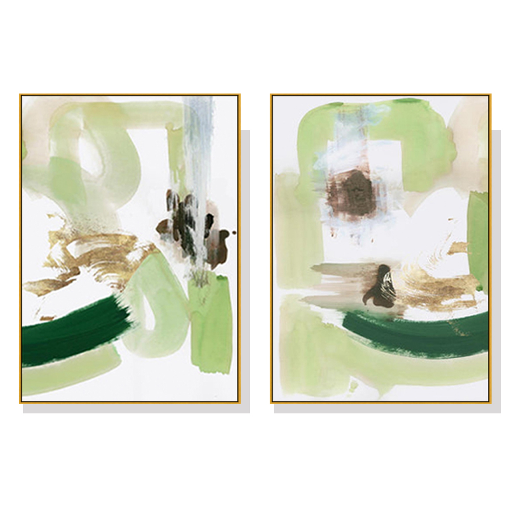 V207-2223-91351-00 Wall Art 70cmx100cm Abstract Green Mint 2 Sets Gold Frame Canvas - Image 1