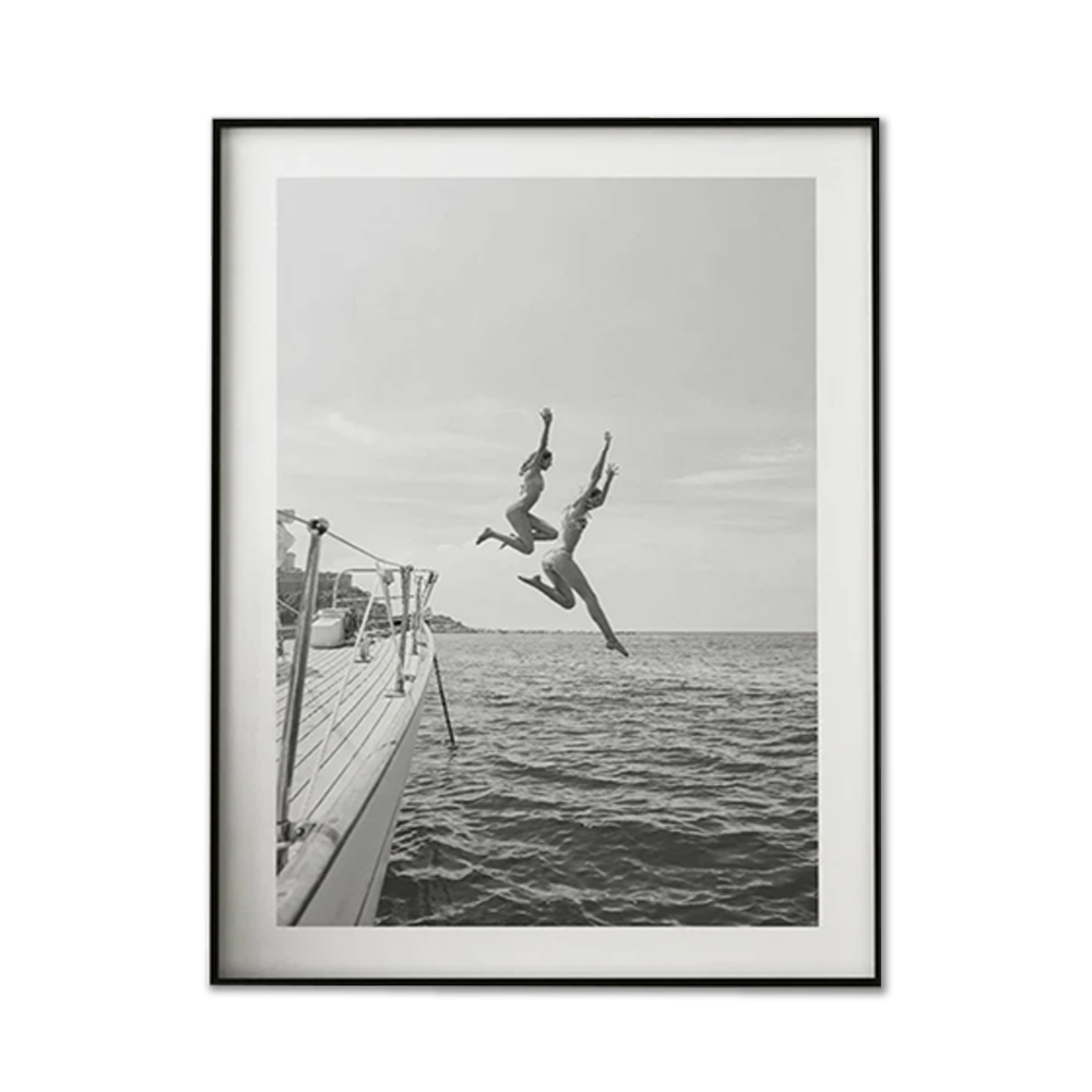 V207-2259-002-183839-00 Wall Art 40cmx60cm Black and White Ocean Jump, Black Frame Canvas - Image 1