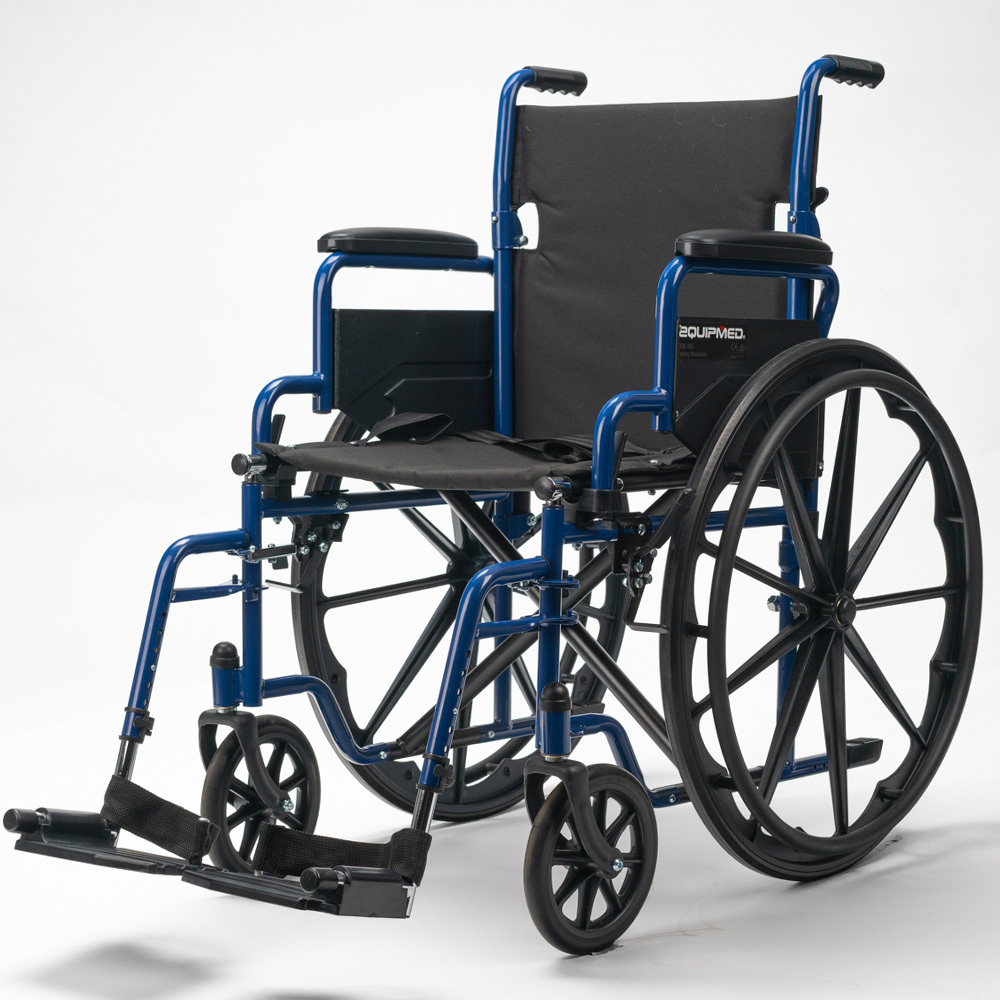 V219-EQWRHC06A-73901-00 EQUIPMED Portable Wheelchair 24 Inch Folding Lightweight Wheel Chair,136kg Capacity Mobility. Blue - Image 1