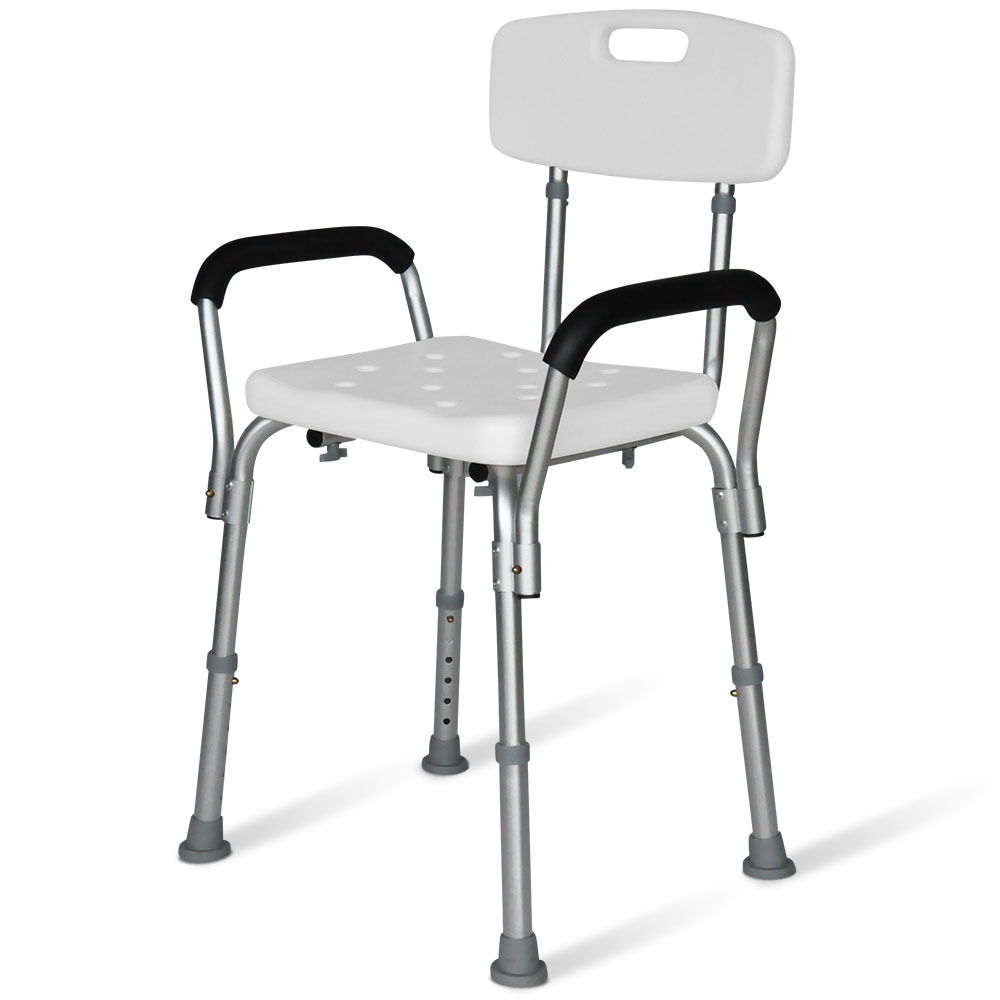 V219-HELSBSEQSC6A-225364-00 EQUIPMED Shower Chair Bath Seat 120kg Capacity, with Arms, Adjustable Height, for Elderly, White - Image 1