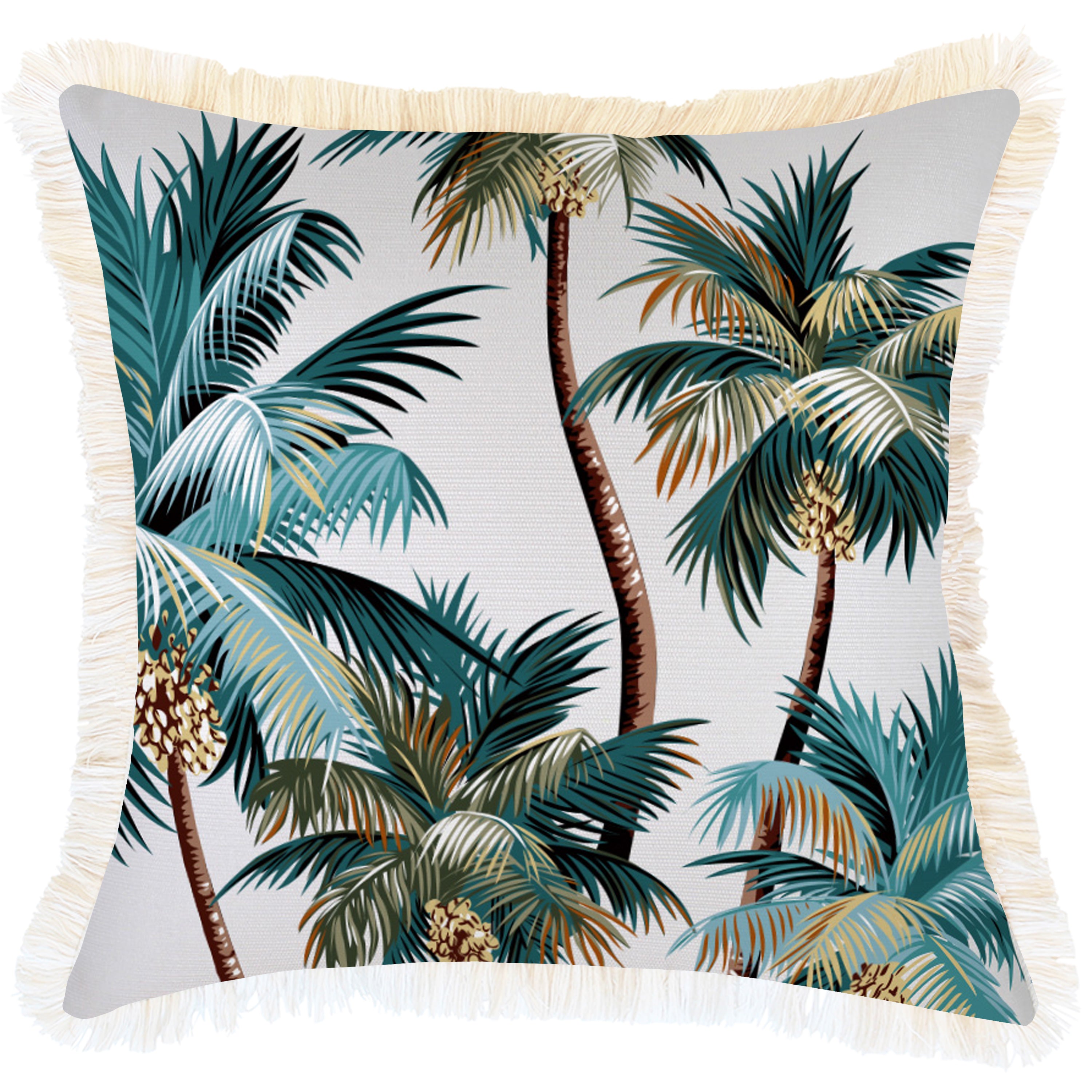 V236-EP12204602CF_EP12204602CF_Indoor-Outdoor-Cushion-Cover-Palm-Trees-White Cushion Cover-Coastal Fringe Natural-Palm Trees White-45cm x 45cm - Image 1
