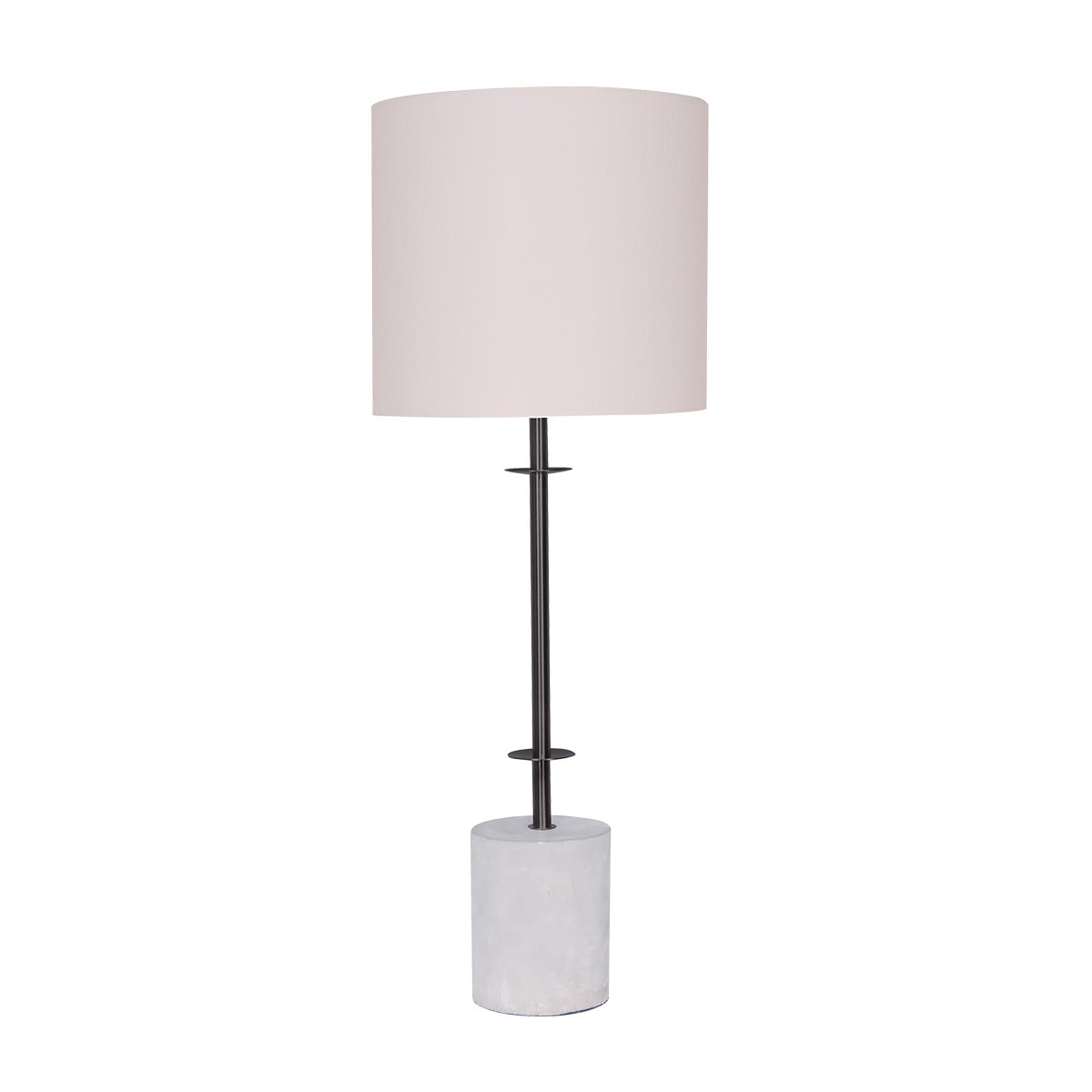 V240-LMP-MLM-50598-71611-00 Sarantino Concrete & Metal Table Lamp with Ghost-White Linen Drum Shade - Image 1