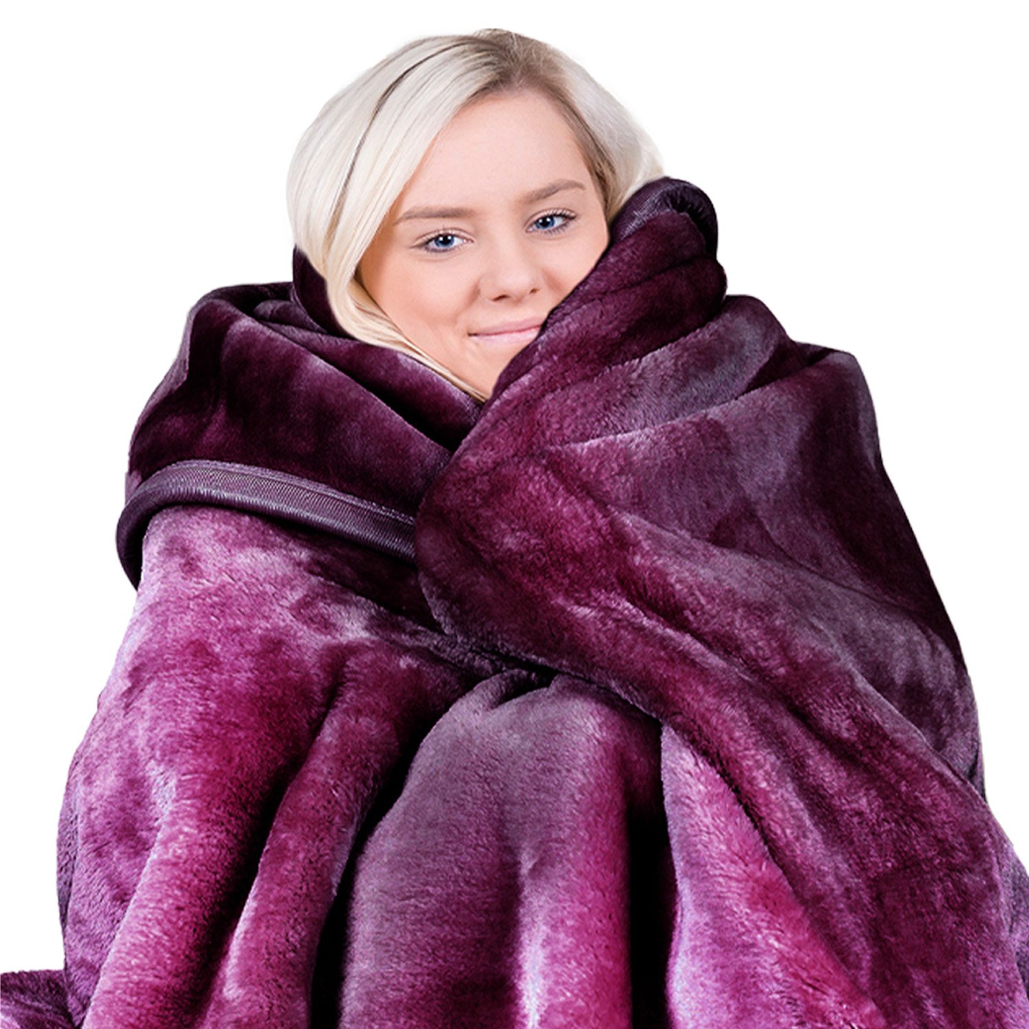 V240-MNKHV-MV-68197-00 Laura Hill Double-sided Large 220 X 240cm Faux Mink Throw Rug Blanket 800-gsm Heavy - Purple - Image 1