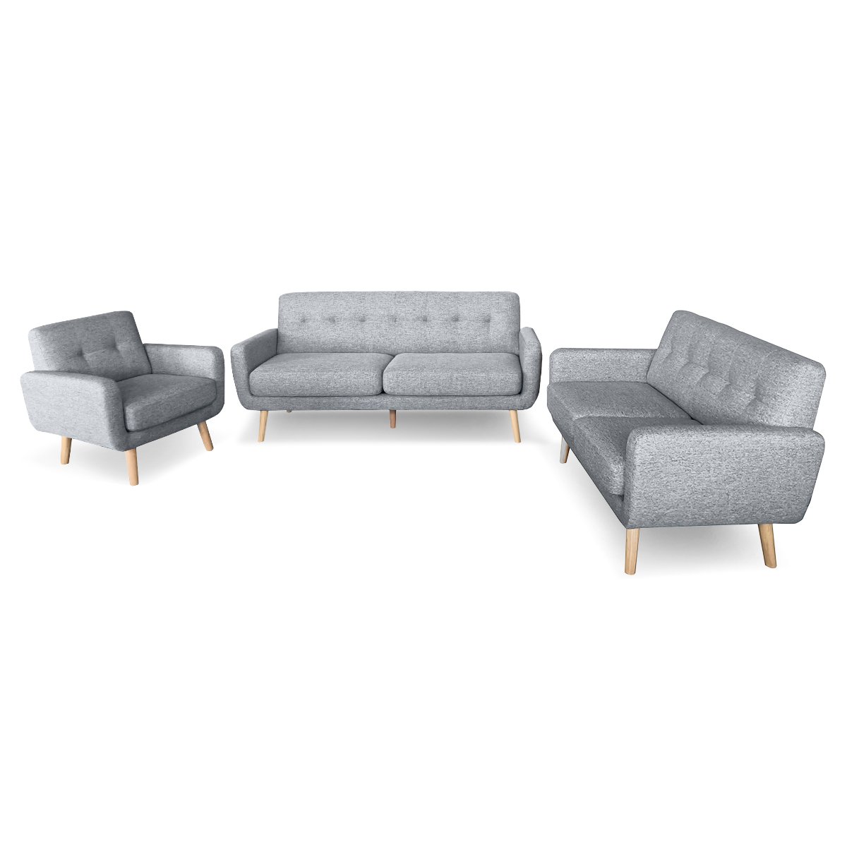 V240-SOFA-M1432-LGY-73490-00 Sarantino 6-Seater Linen Sofa Set Couch Futon - Light Grey - Image 1