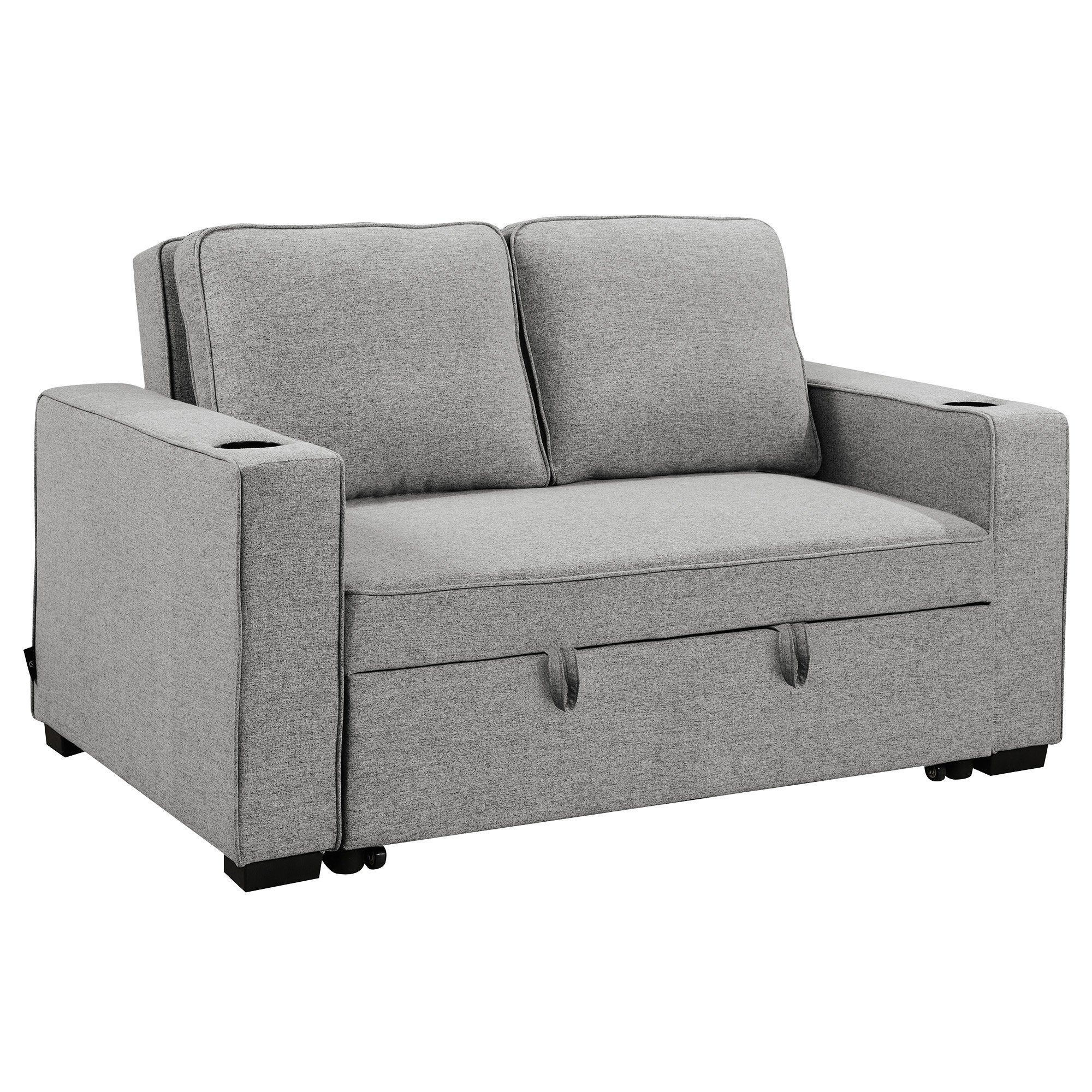 V240-SOFA-YGG-7004-LNN-LGY-189795-00 Sarantino Hoffman Linen Sofa Bed Chair With Cushions &cup Holders Light Grey - Image 1