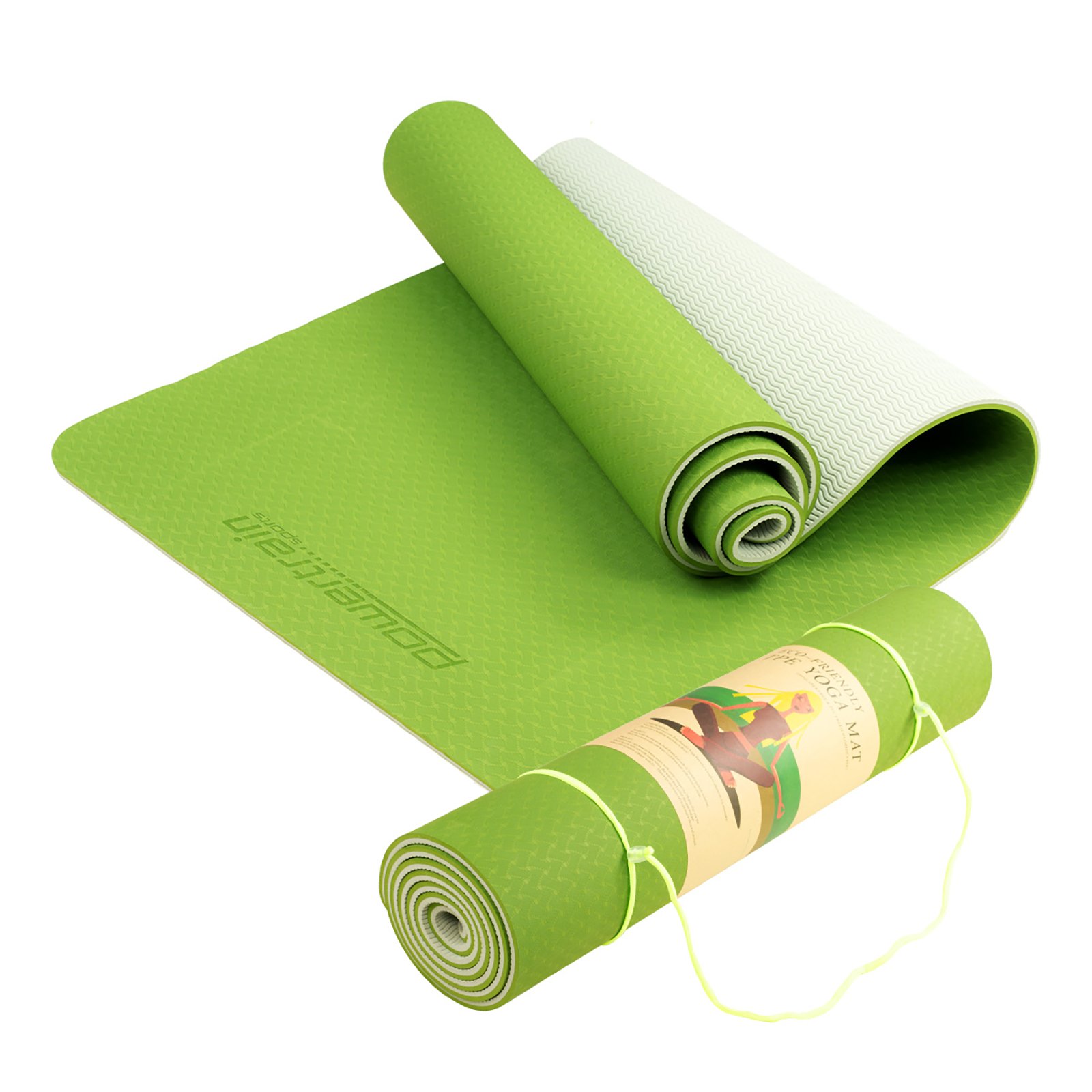 V240-YM-TPE-DHG-GN-67589-00 Powertrain TPE Yoga Exercise Mat Home Gym Pilates Fitness 8mm Thick in Green - Image 1