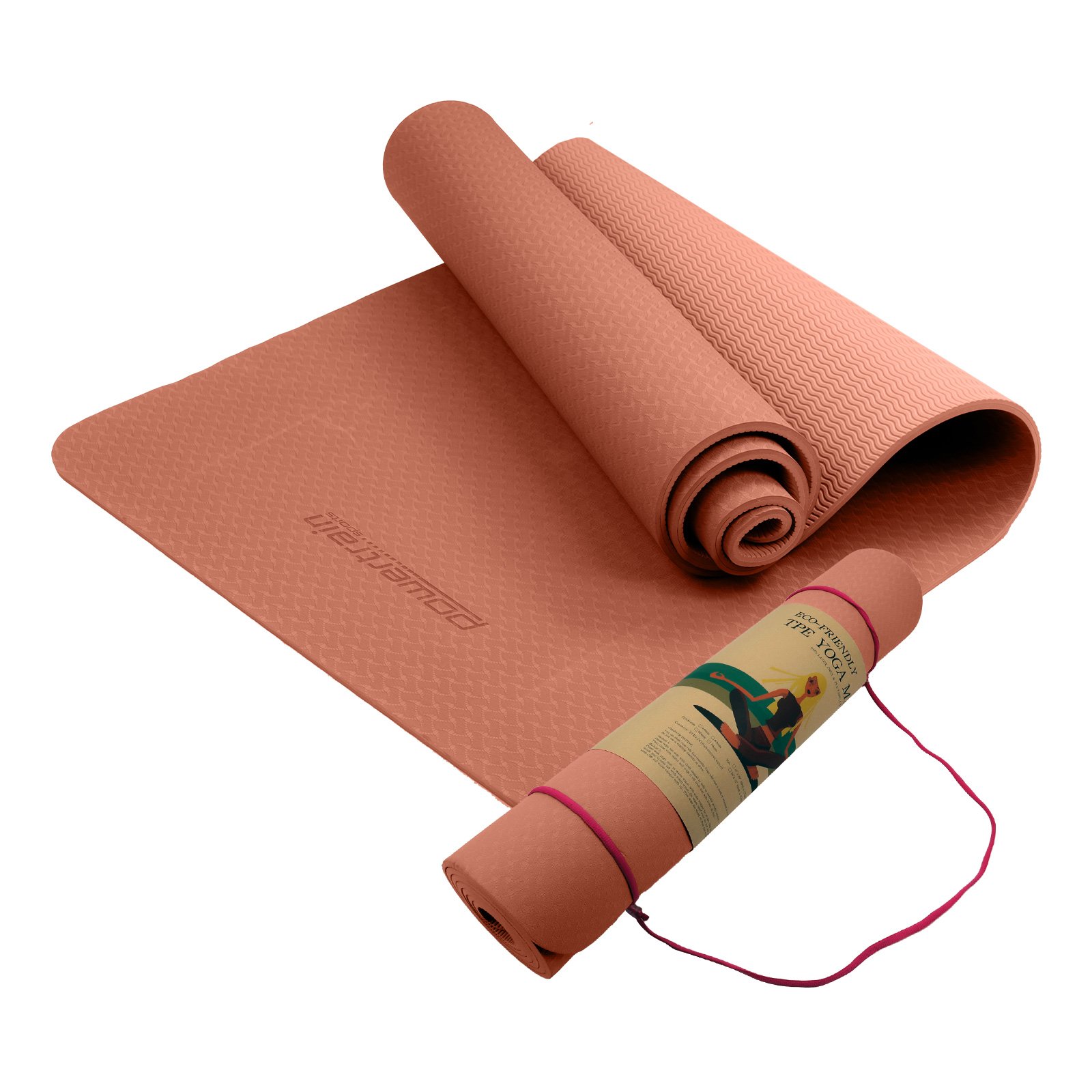 V240-YM-TPE-SC-PK-67585-00 Powertrain Eco-friendly Dual Layer 6mm Yoga Mat | Peach | Non-slip Surface And Carry Strap For Ultimate Comfort And Portability - Image 1
