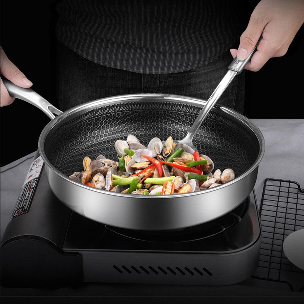 V255-304-28CM-PAN-LID-52109-00 Stainless Steel Frying Pan Non-Stick Cooking Frypan Cookware 28cm Honeycomb Single Sided - Image 1