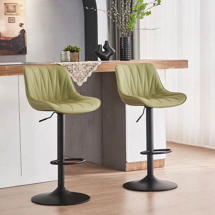 V255-BS8409-AVOGREEN-202505231416-00 SERENITà AVO Green Modern Height Adjustable Swivel Bar Stools Upholstered Leather Barstool Kitchen Island Chairs with Metal Frame (Set of 2) - Image 1