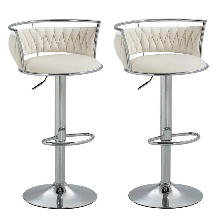 V255-GP2311R-WHITE-202505231412-00 SERENITà Silver Swivel Upholstered Velvet Adjustable Height Counter Stool with Metal Frame White (Set of 2) - Image 1