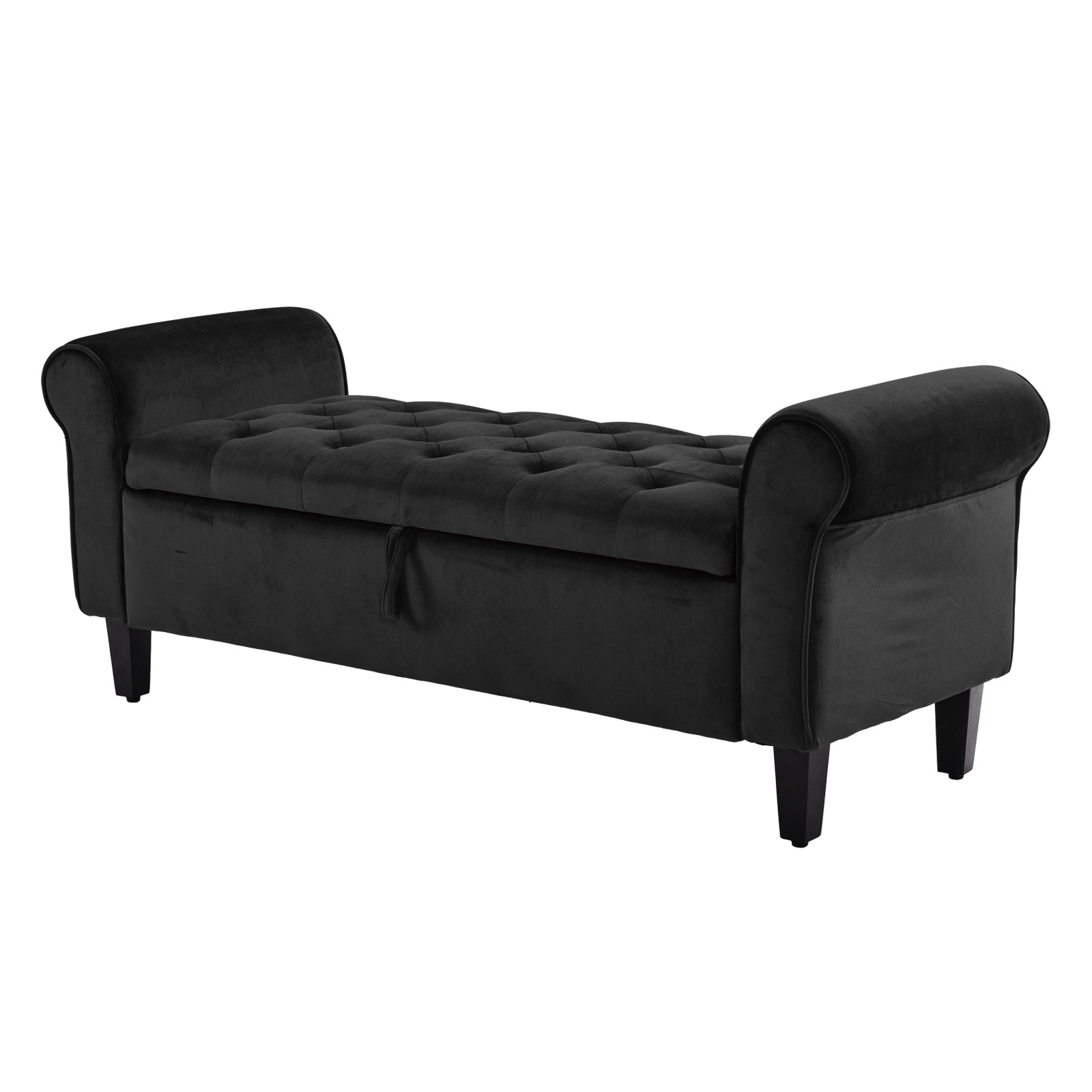 V274-FT-GQ298-BK-161271-00 Storage Ottoman Stool Arm Bench Seat 132cm Velvet BLACK - Image 1