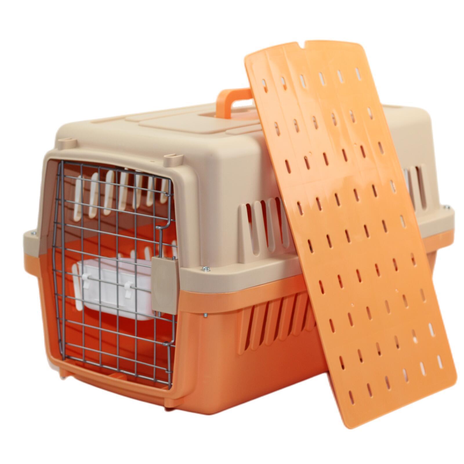 V278-AA1-ORANGE-BOWL-TRAY-69649-00 YES4PETS Small Dog Cat Crate Pet Airline Carrier Cage With Bowl and Tray-Orange - Image 1