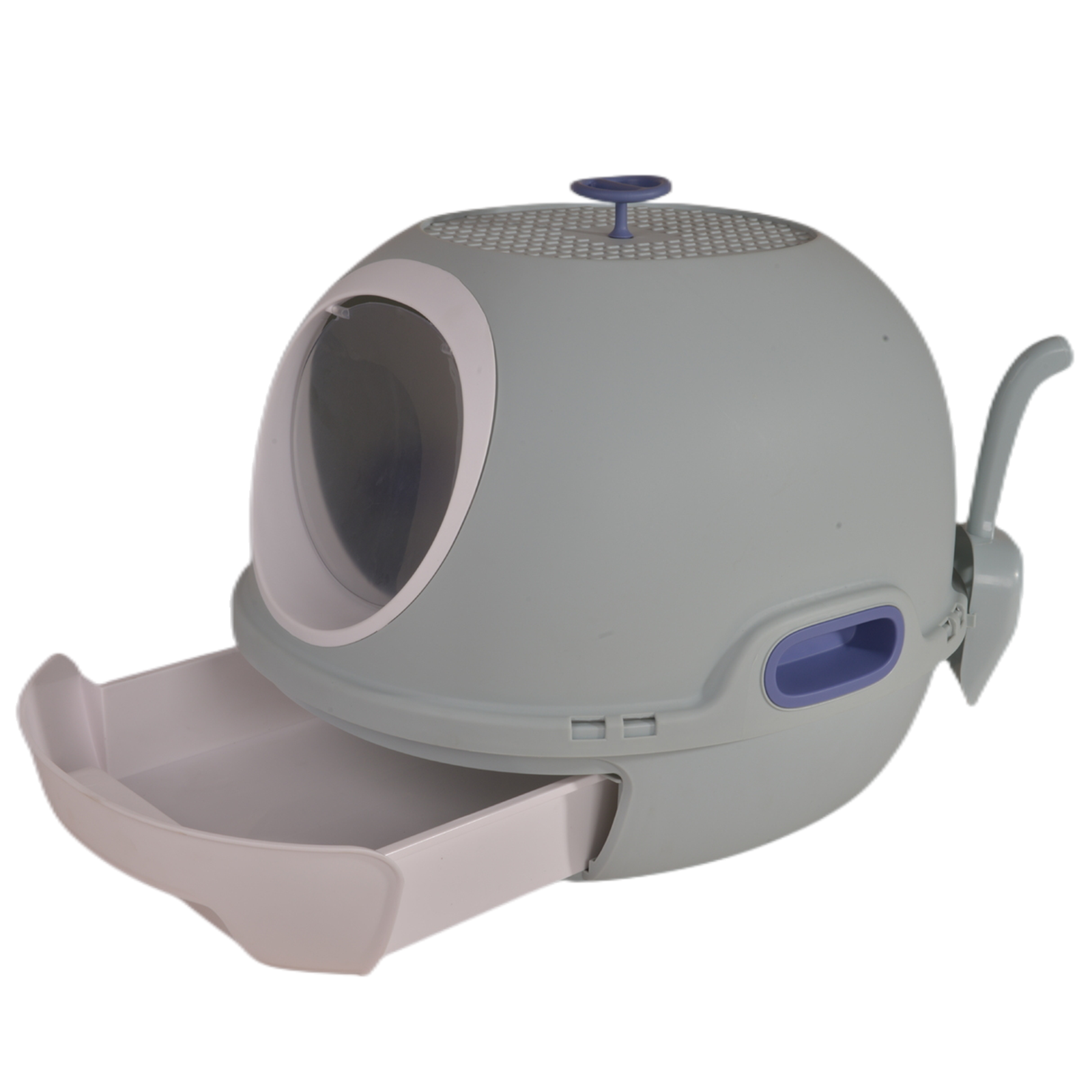 V278-AT1002-LITTER-TRAY-BLUE-67855-00 YES4PETS Hooded Cat Toilet Litter Box Tray House With Drawer and Scoop Blue - Image 1