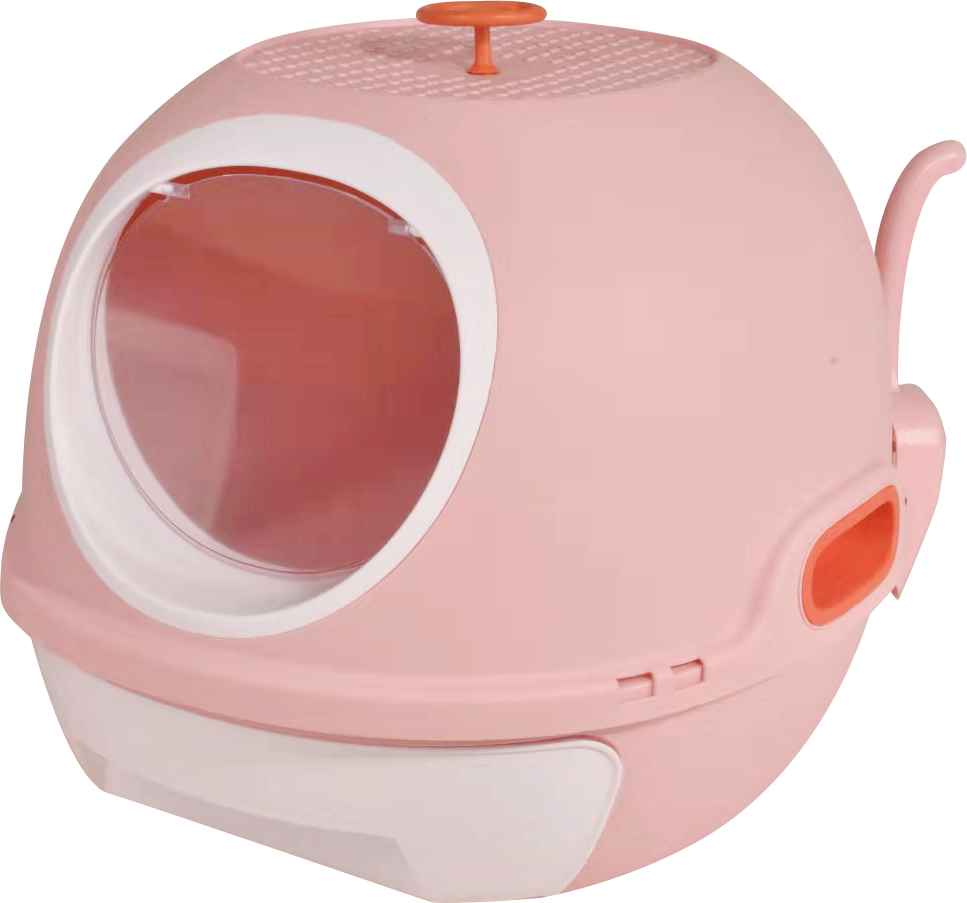 V278-AT1002-LITTER-TRAY-PINK-67841-00 YES4PETS Hooded Cat Toilet Litter Box Tray House With Drawer and Scoop Pink - Image 1