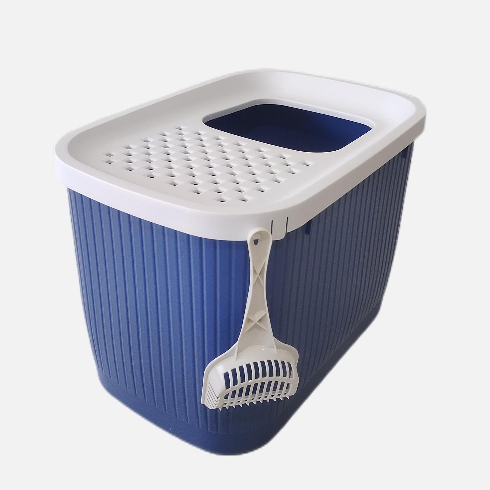 V278-AT1007-DARK-BLUE-69638-00 YES4PETS XXL Top Entry Cat Litter Box No Mess Large Enclosed Covered Kitty Tray Dark Blue - Image 1