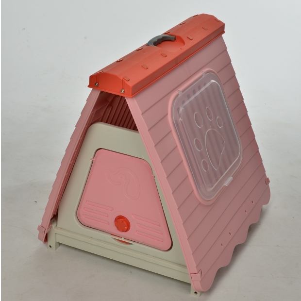 V278-AT2001-DOG-HOUSE-PINK-66894-00 YES4PETS Small Foldable Plastic Pet Dog Puppy Cat House Kennel Pink - Image 1