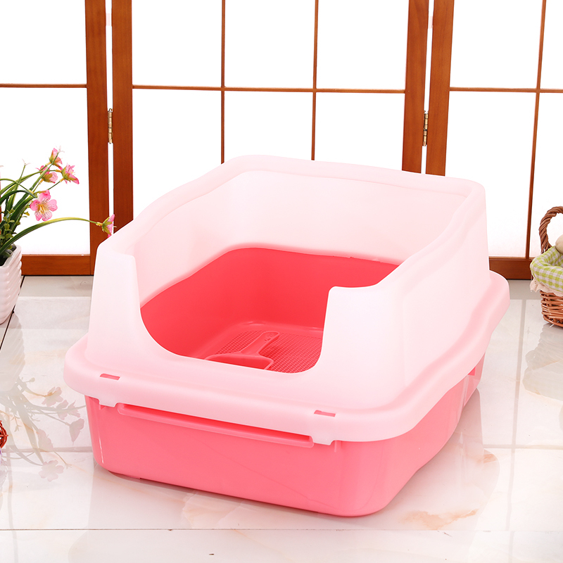 V278-BP151-LITTER-TRAY-PINK-67852-00 YES4PETS Large Deep Cat Kitty Litter Tray High Wall Pet Toilet Tray With Scoop Pink - Image 1