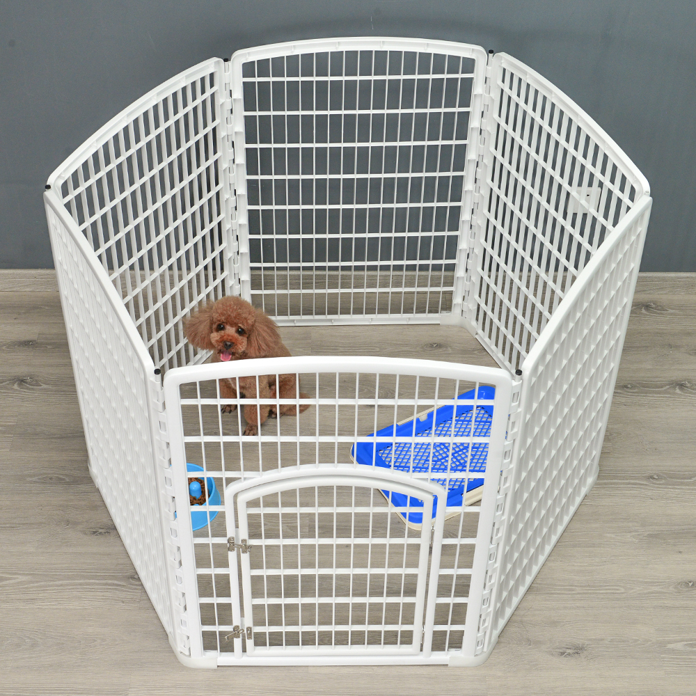 V278-BP206-PEN6PANEL-WHITE-67849-00 YES4PETS 6 Panel Plastic Pet Pen Pet Foldable Fence Dog Fence Enclosure With Gate White - Image 1