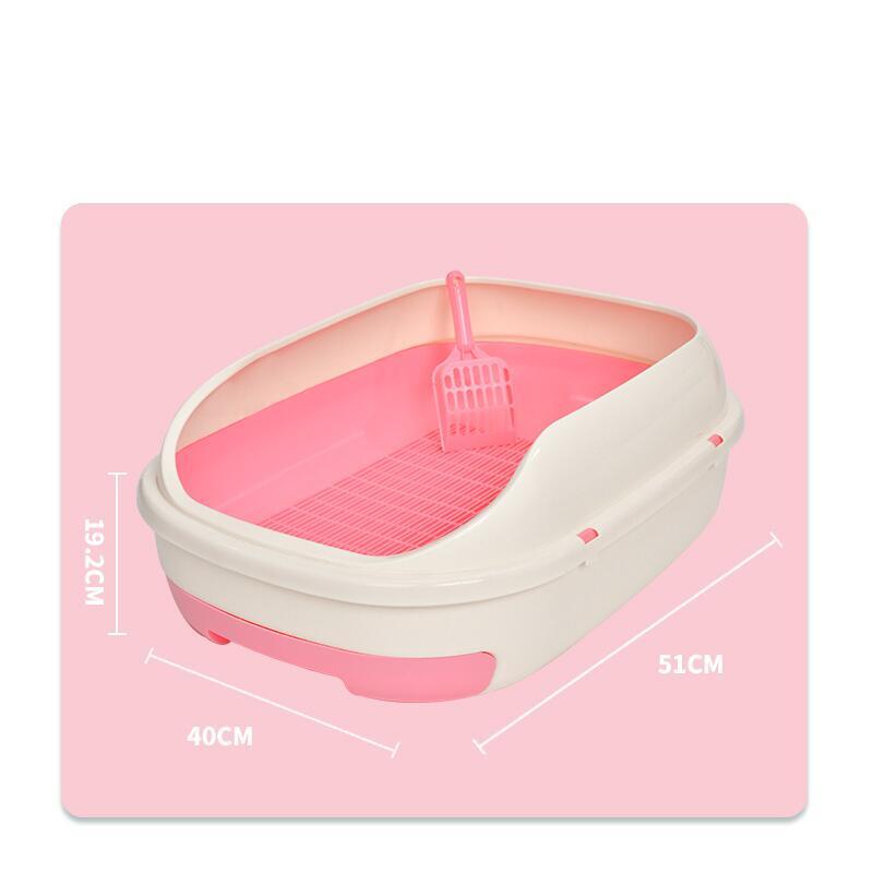 V278-BP291-MLITTERTRAY-PINK-66599-00 YES4PETS Medium Portable Cat Toilet Litter Box Tray with Scoop and Grid Tray-Pink - Image 1