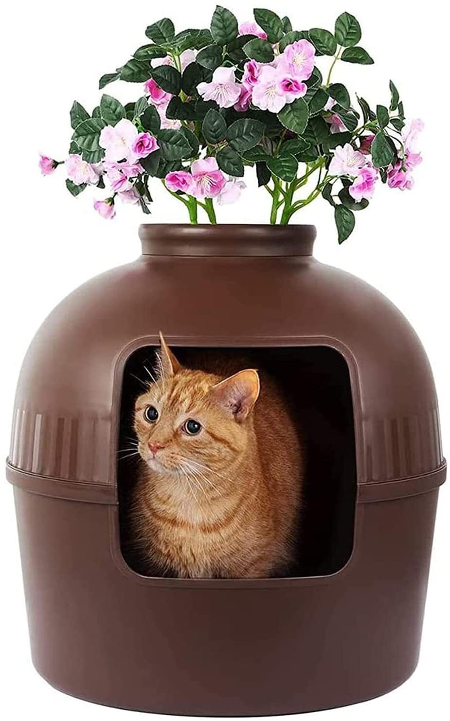 V278-BP292-CAT-HOUSE-BROWN-67797-00 YES4PETS Multifunctional Cat Litter Box Pet Cat House Semi-Enclosed Brown - Image 1