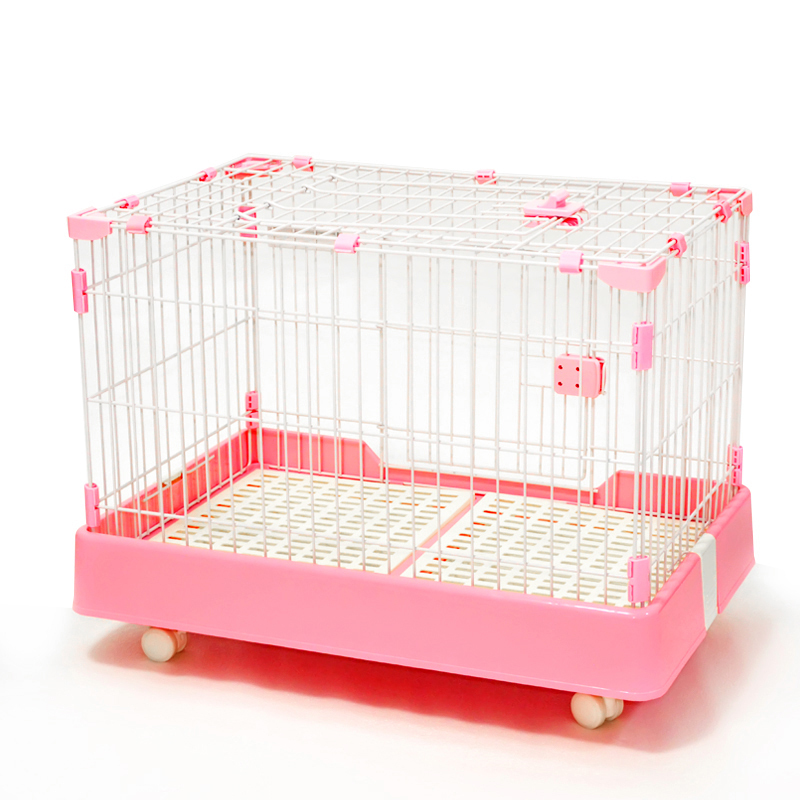 V278-DPP03-XL-03-PINK-69442-00 YES4PETS Large Pink Pet Dog Cage Cat Rabbit Crate Kennel With Potty Pad And Wheel - Image 1