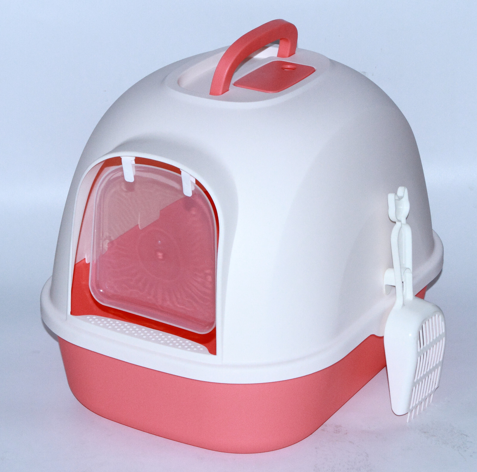 V278-MSP-0009-RED-66349-00 YES4PETS Portable Hooded Cat Toilet Litter Box Tray House with Handle and Scoop Red - Image 1