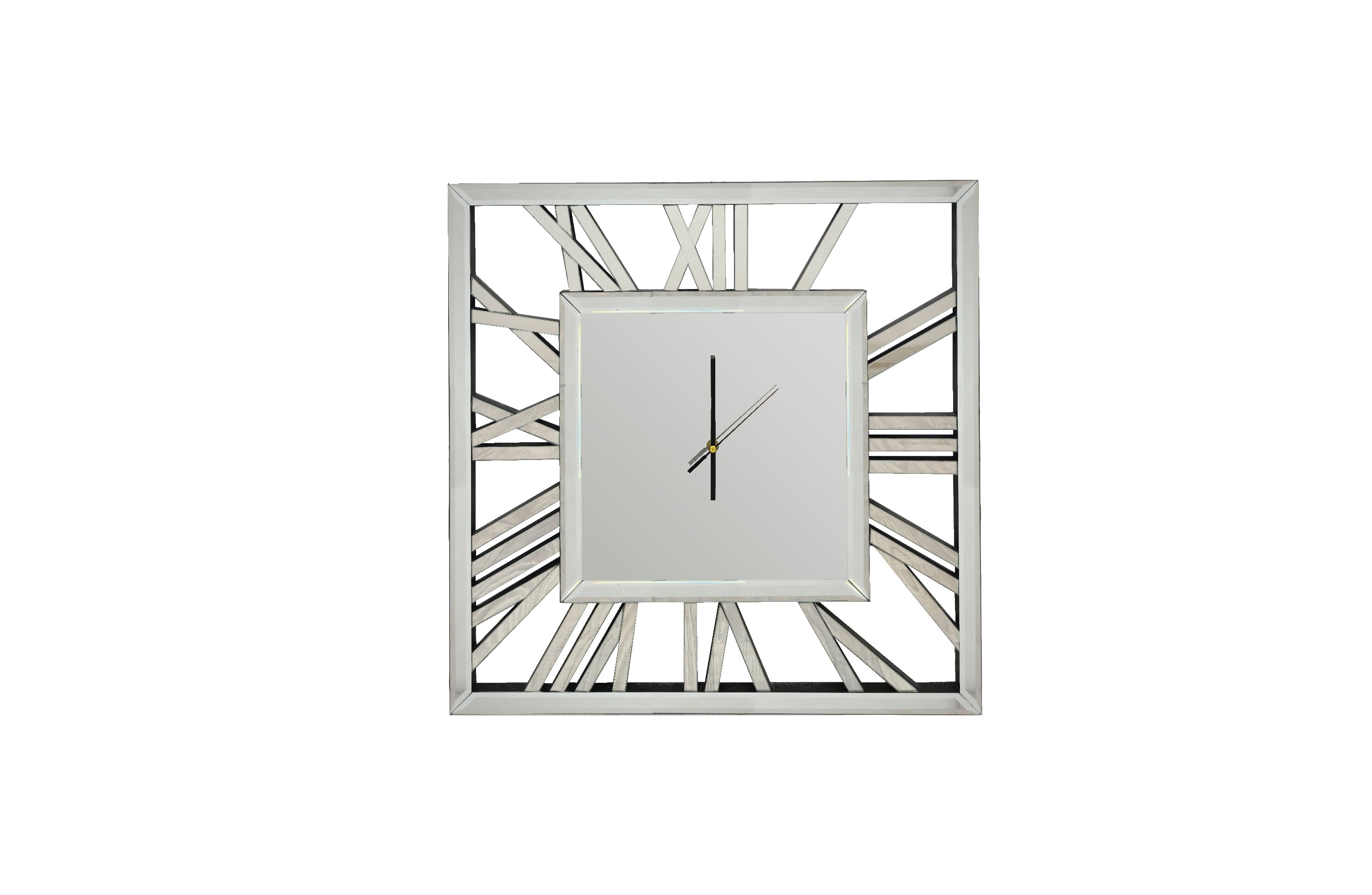 V292-CL-MIR-RT60CM-SILVER-94253-00 Decorative silver mirrored clock - 60cm - Image 1