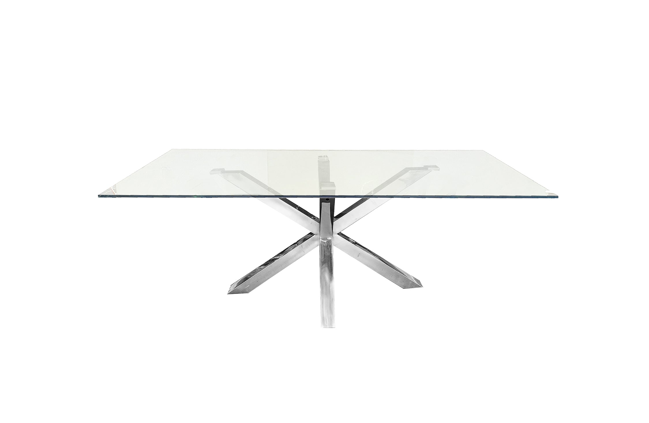 V292-DT-MLS-SILVER-CLEARGLASS-155389-00 Miles Silver With Clear Glass Dining Table - 90cm x 180cm - Image 1