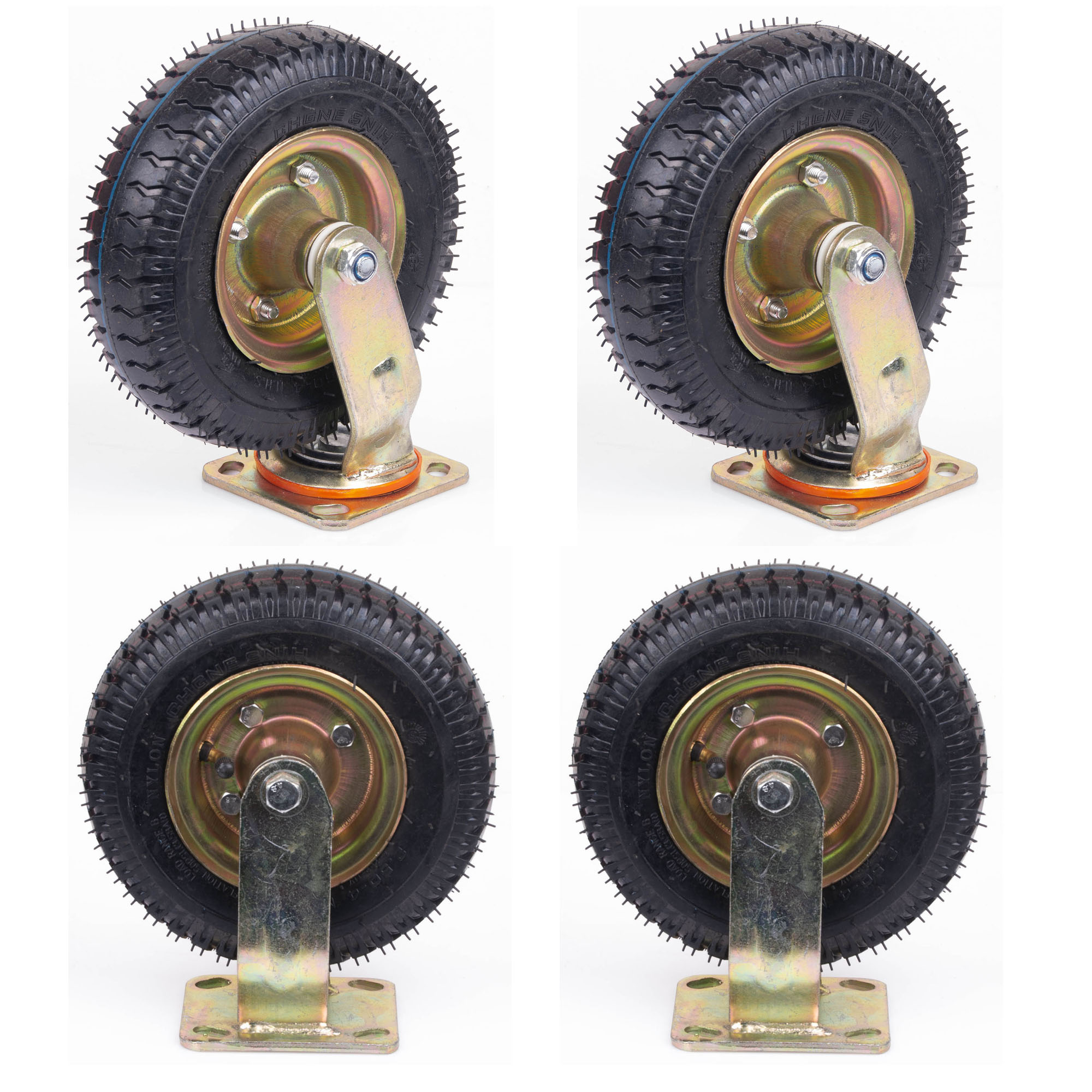 V324-4X8ININFTYRE-151045-00 4x 8 Inch Castor Caster 2x swivel 2x fixed Pneumatic Tyres Wheels Trolley Cart Wheelbarrow - Image 1