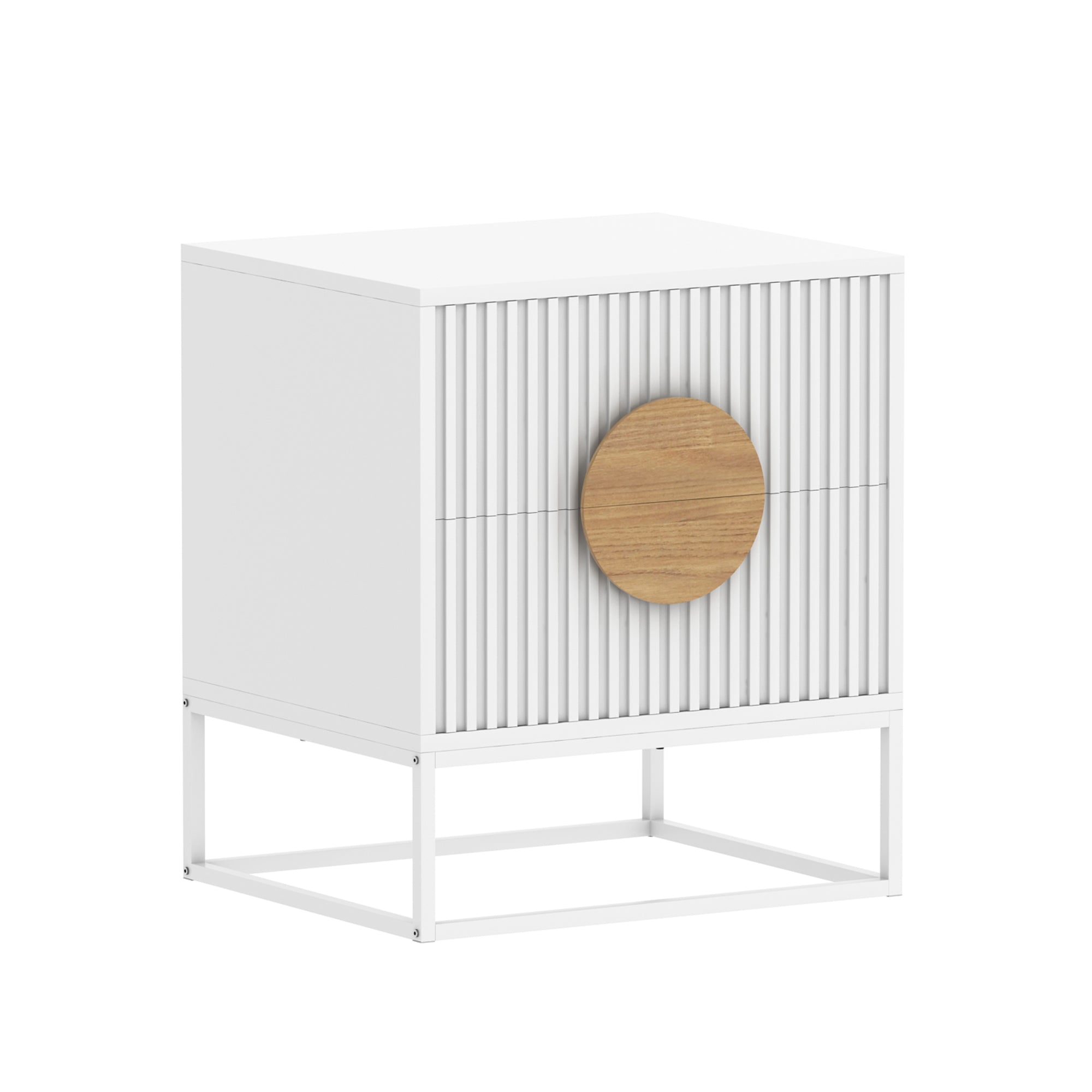 V369-203691S-WHITE-159126-00 Belmonte Fluted Bedside Table in White - Image 1