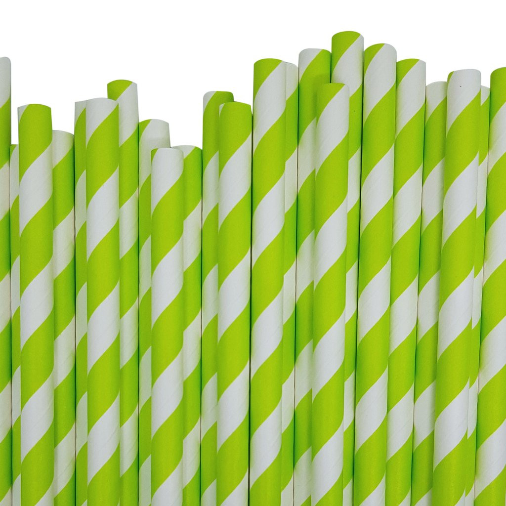 V382-GREENSTRAW200-144502-00 200 Pack Green White Drinking Straws Biodegradable Eco Paper Birthday Party Event Bistro Bar Cafe Take Away - Image 1