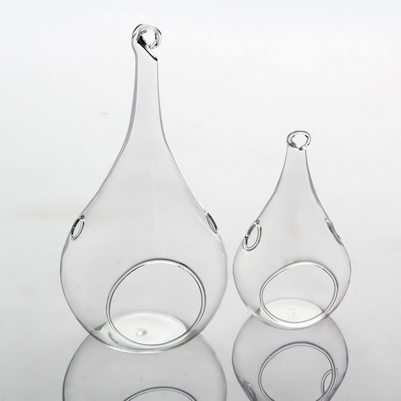 V382-TRDRPSMLX50-144476-00 50 Wholesale Pack of Hanging Clear Glass Tealight Candle Holder Tear Drop Pear Shape - 12cm High - Terrarium Plant Mini Garden Holder Decor - Image 1