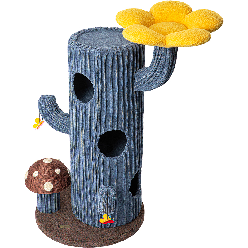 V390-220601B-202507030915-00 HONEYPOTCAT Solo Cactus Bloom Cat Tree - Blue 120.5cm - Image 1