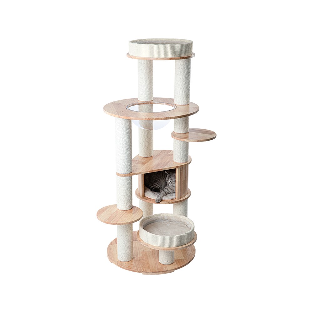 V390-V190328PRO-202507030910-00 HONEYPOTCAT MZ Varnished Solid Wood Cat Tower With Capsule - 163cm - Image 1
