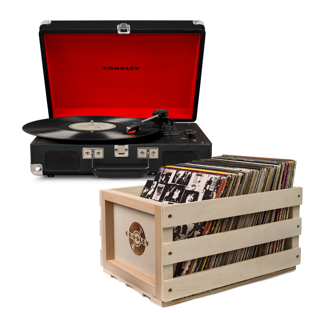 V398-CR8005FSC-BK4-202506101856-00 Crosley Cruiser Bluetooth Portable Turntable - Black + Bundled Crosley Record Storage Crate - Image 1