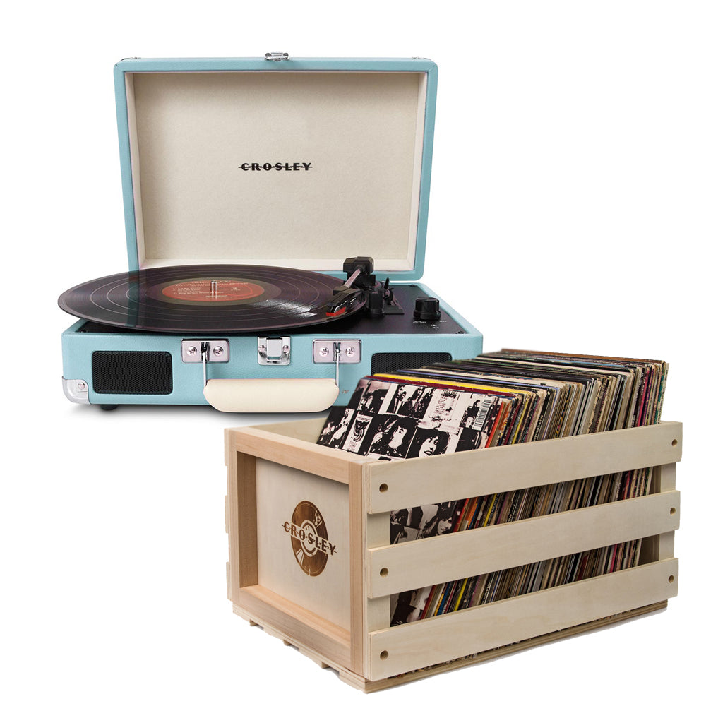 V398-CR8005FSC-TU4-202504301655-00 Crosley Cruiser Bluetooth Portable Turntable - Turquoise + Bundled Crosley Record Storage Crate - Image 1