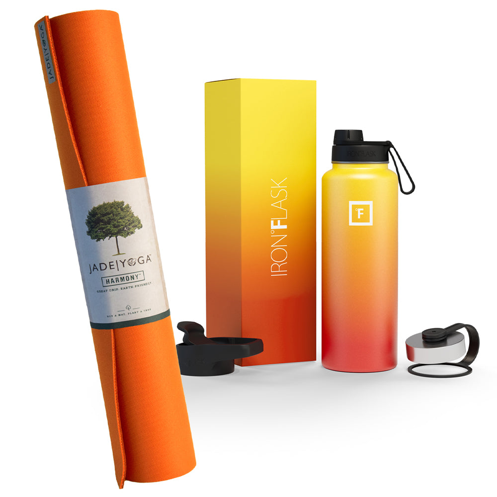 V398-JY-368TO-IFB-95525-00 Jade Yoga Harmony Mat - Orange & Iron Flask Wide Mouth Bottle with Spout Lid, Fire, 32oz/950ml Bundle - Image 1