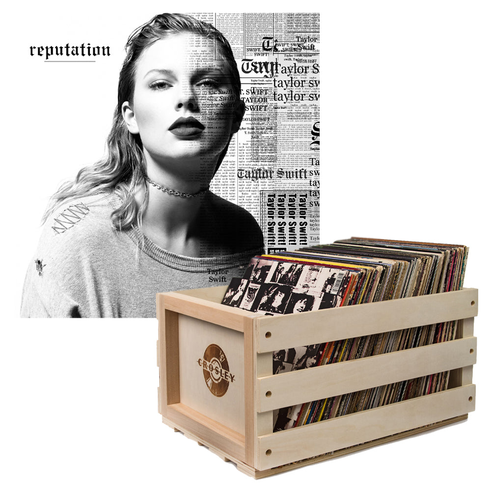 V398-UM-3003315-B-202504111032-00 Crosley Record Storage Crate & Taylor Swifts Reputation Vinyl Album Bundle - Image 1