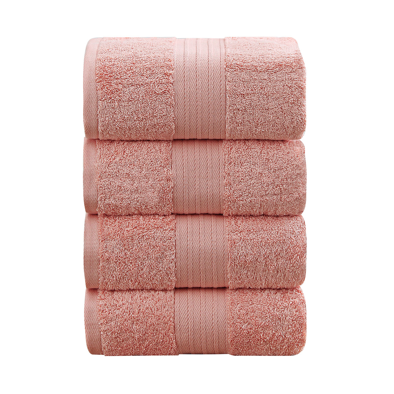 V406-TOWPAK01CO-98231-00 Linenland 4 Piece Cotton Bath Towels Set - Coral - Image 1
